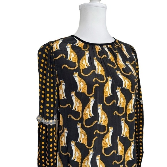 Bl^nk London Blouse Long Sleeve Top Cats Cheetah Black Size XS New - Picture 2 of 9